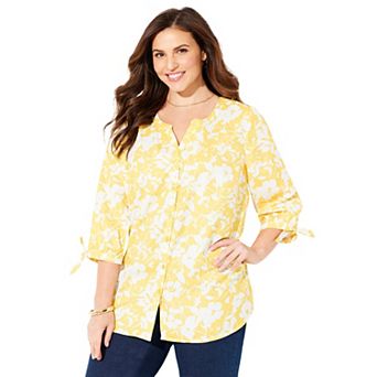 Catherines Women's Plus Size Georgette Buttonfront Tie Sleeve Cafe Blouse