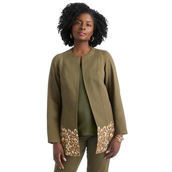 Jessica London Women's Plus Size Embroidered Denim Topper