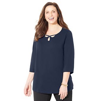 Catherines Women's Plus Size Suprema Triple Keyhole Tee