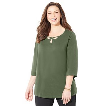 Catherines Women's Plus Size Suprema Triple Keyhole Tee