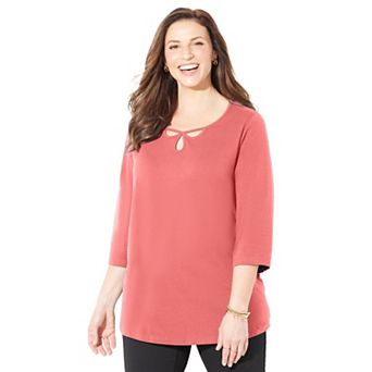 Catherines Women's Plus Size Suprema Triple Keyhole Tee