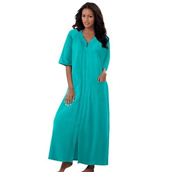 Dreams & Co. Plus Size Petite Long French Terry Zip-Front Robe