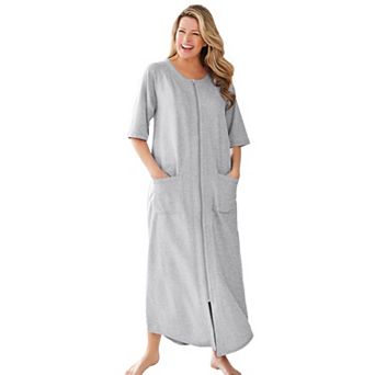 Dreams & Co. Plus Size Petite Long French Terry Zip-Front Robe