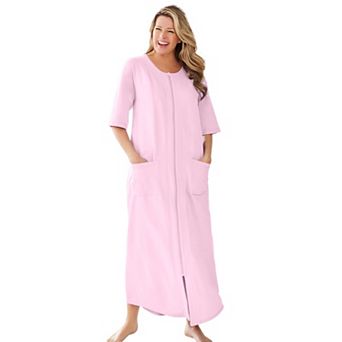 Dreams & Co. Plus Size Petite Long French Terry Zip-Front Robe
