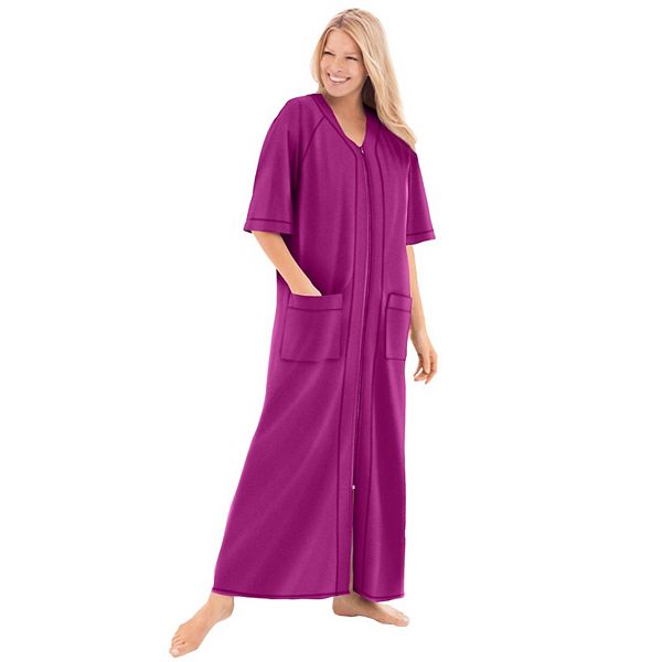 Dreams & Co. Women's Plus Size Petite Long French Terry Zipfront Robe