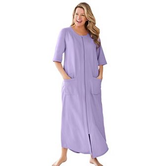 Dreams & Co. Plus Size Petite Long French Terry Zip-Front Robe
