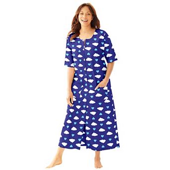 Dreams & Co. Plus Size Petite Long French Terry Zip-Front Robe