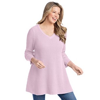 Woman Within Plus Size V-Neck Shaker Trapeze Sweater