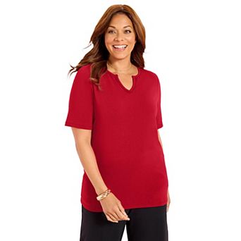 Catherines Women's Plus Size Suprema Embroidered Notch-Neck Tee
