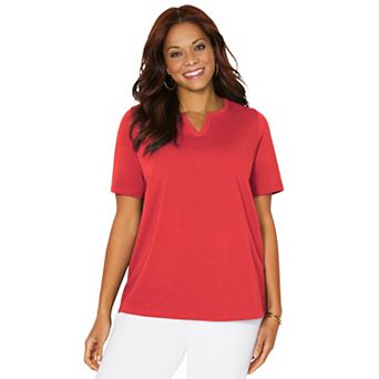 Catherines Women's Plus Size Suprema Embroidered Notch-neck Tee