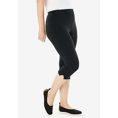 Woman Within Plus Size Capri Pull-On Stretch Knit Cotton Spandex Leggings