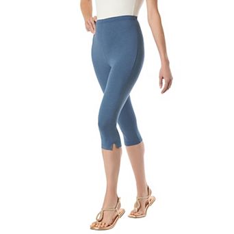 Woman Within Plus Size Capri Pull-On Stretch Knit Cotton Spandex Leggings