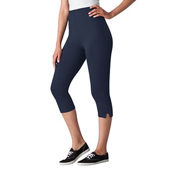 Woman Within Plus Size Stretch-Cotton Knit Pull-On Capri Leggings