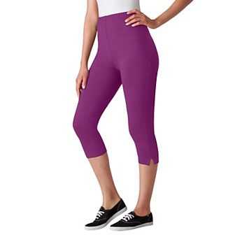 Woman Within Plus Size Stretch-Cotton Knit Pull-On Capri Leggings
