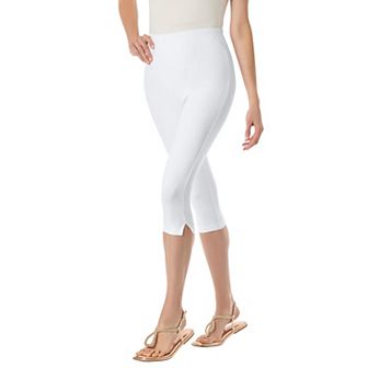 Woman Within Plus Size Stretch-Cotton Knit Pull-On Capri Leggings