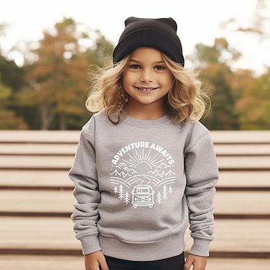 Adventure Awaits Landscape Circle With Van Toddler Graphic Sweatshirt