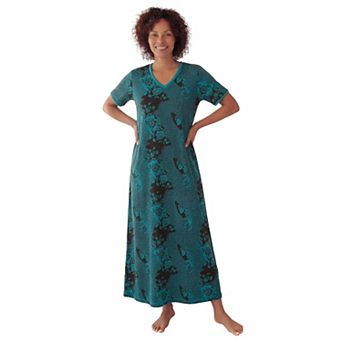 Dreams & Co. Plus Size V-Neck Short Sleeve Maxi T-Shirt Lounger