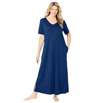 Dreams & Co. Plus Size V-Neck Short Sleeve Maxi Lounger