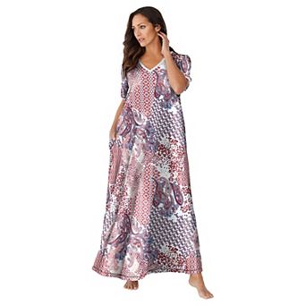 Dreams & Co. Plus Size V-Neck Short Sleeve Maxi Lounger