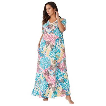 Dreams & Co. Plus Size V-Neck Short Sleeve Maxi Lounger
