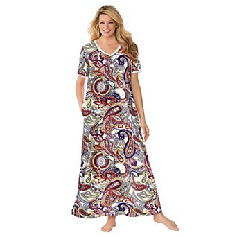 Dreams & Co. Plus Size V-Neck Short Sleeve Maxi T-Shirt Lounger