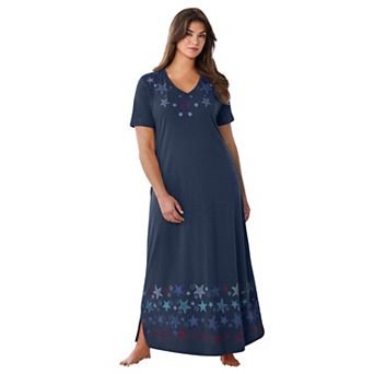 Dreams & Co. Plus Size V-Neck Short Sleeve Maxi Lounger