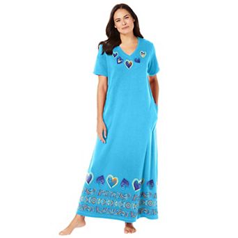 Dreams & Co. Plus Size V-Neck Short Sleeve Maxi Lounger