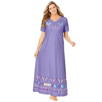 Dreams & Co. Plus Size V-Neck Short Sleeve Maxi Lounger