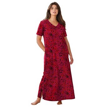 Dreams & Co. Plus Size V-Neck Short Sleeve Maxi Lounger