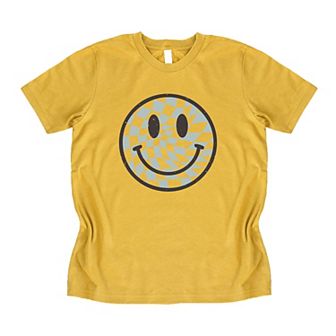 Checker Board Smiley Face Youth Short Sleeve Graphic Tee