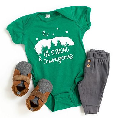 Be Strong And Courageous Bear Trees Baby Bodysuit