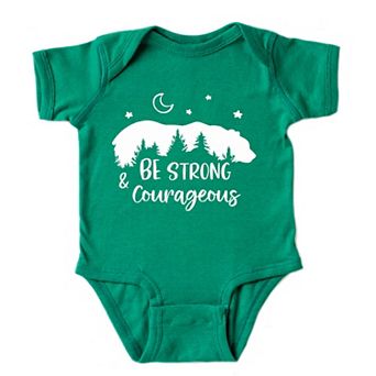 Be Strong And Courageous Bear Trees Baby Bodysuit