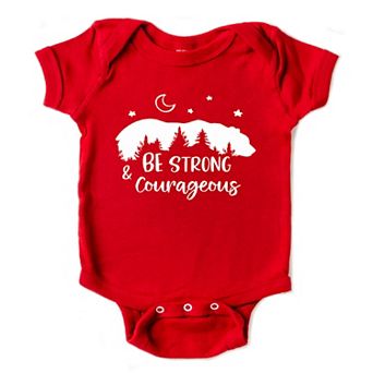 Be Strong And Courageous Bear Trees Baby Bodysuit