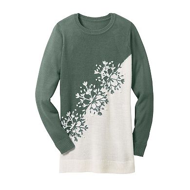 Woman Within Plus Size Snowflake Jacquard Pullover Sweater