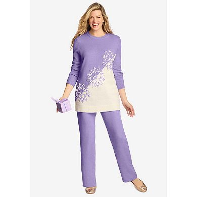 Woman Within Plus Size Holiday Snowflake Jacquard Sweater