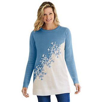 Woman Within Plus Size Snowflake Jacquard Pullover Sweater