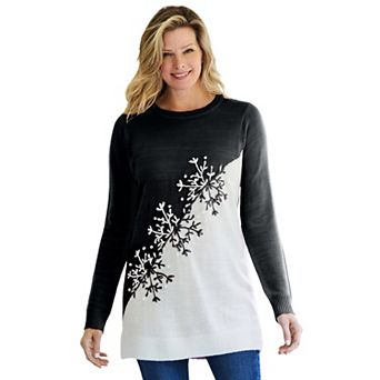 Woman Within Plus Size Snowflake Jacquard Pullover Sweater