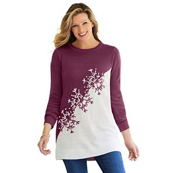 Woman Within Plus Size Snowflake Jacquard Pullover Sweater