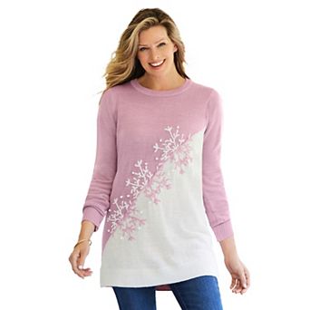 Woman Within Plus Size Snowflake Jacquard Pullover Sweater