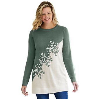 Woman Within Plus Size Snowflake Jacquard Pullover Sweater