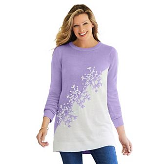 Woman Within Plus Size Snowflake Jacquard Pullover Sweater