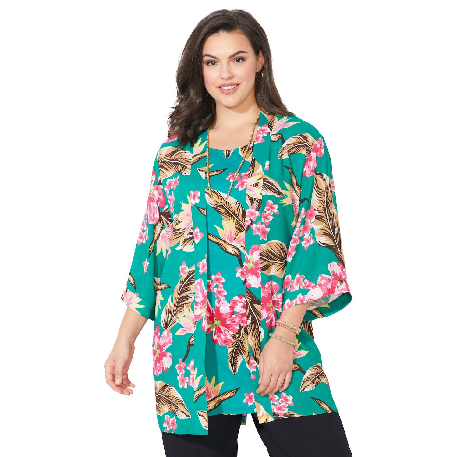 Catherines Women's Plus Size Alfresco Long Kimono