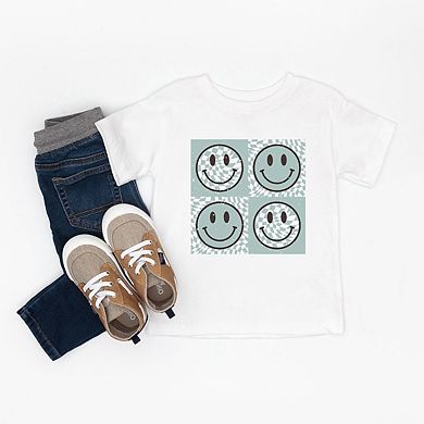 Four Checkerboard Smiley Face Toddler Short Sleeve Graphic Tee