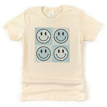 Four Checkerboard Smiley Face Toddler Short Sleeve Graphic Tee