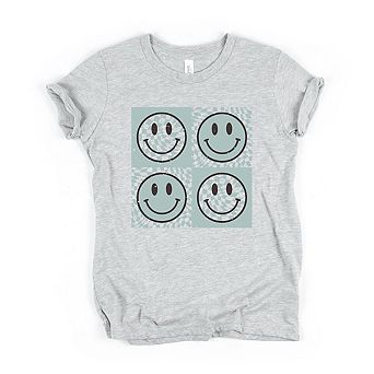 Four Checkerboard Smiley Face Toddler Short Sleeve Graphic Tee