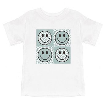 Four Checkerboard Smiley Face Toddler Short Sleeve Graphic Tee