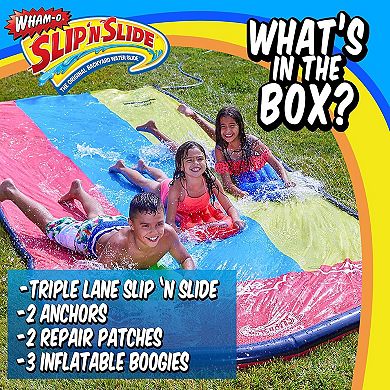 Wham-O Slip N Slide Triple Slip and Slide with 3 Bodyboards Premium Lawn Water Slide Super Slip