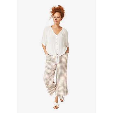 Ellos Plus Size Gingham Back Elastic Wide Leg Crop Pants