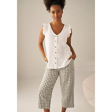Ellos Plus Size Gingham Back Elastic Wide Leg Crop Pants