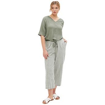 ellos Plus Size Gingham Crop Pants
